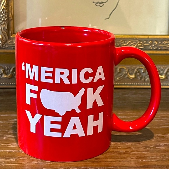 “Merica F**k Yeah” Red Mug approx 3.75”tall x 3”diameter - Picture 3 of 7